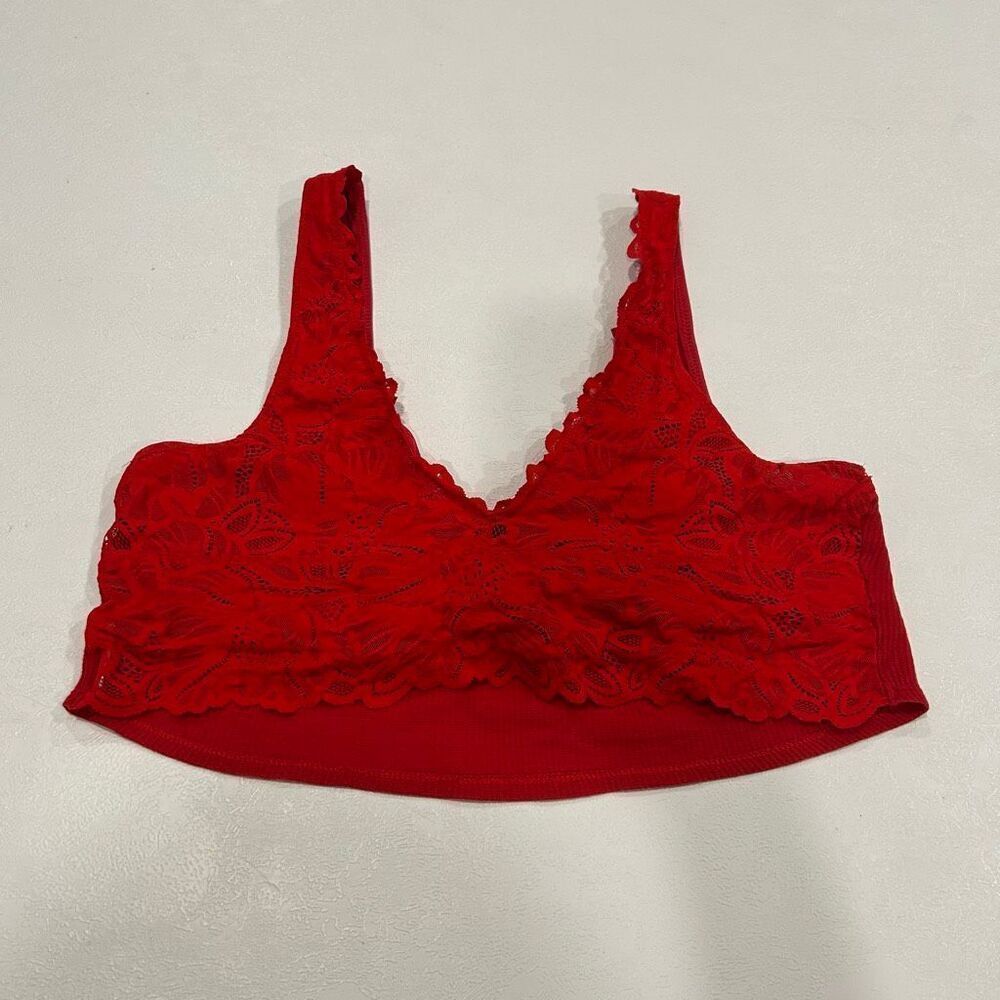 Aerie Lace Bralette Large Red Floral Lace V Neck Soft Stretch